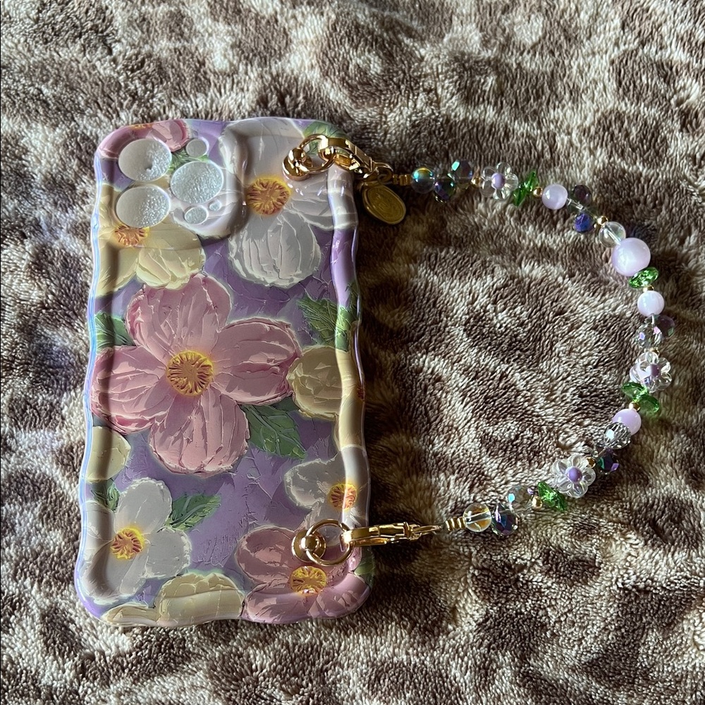 Floral Phone Case with Beaded Strap